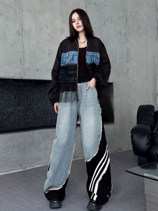 レイヤードデニムワイドパンツ