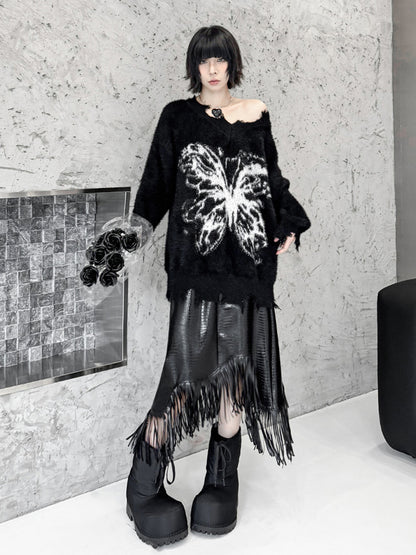 バタフライフェザーニットトップス