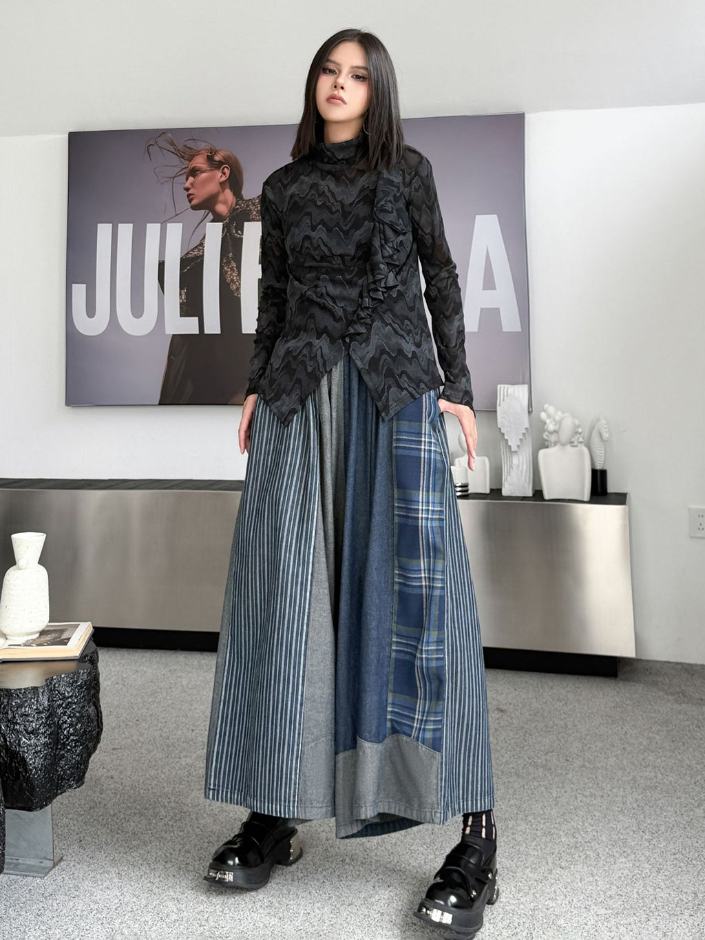 Scarf tie blouse and denim pants series 