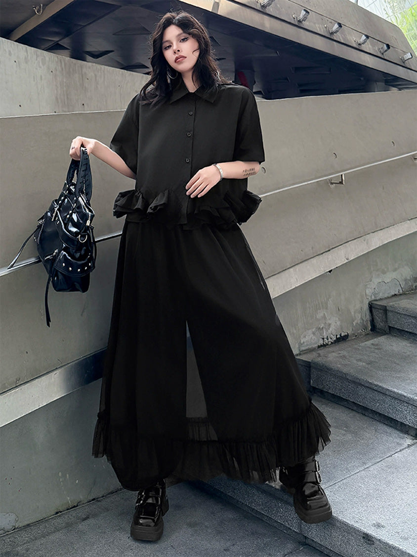 Mesh stitch top and skirt