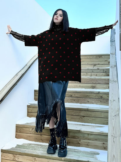 ドットフロッキーニットトップス