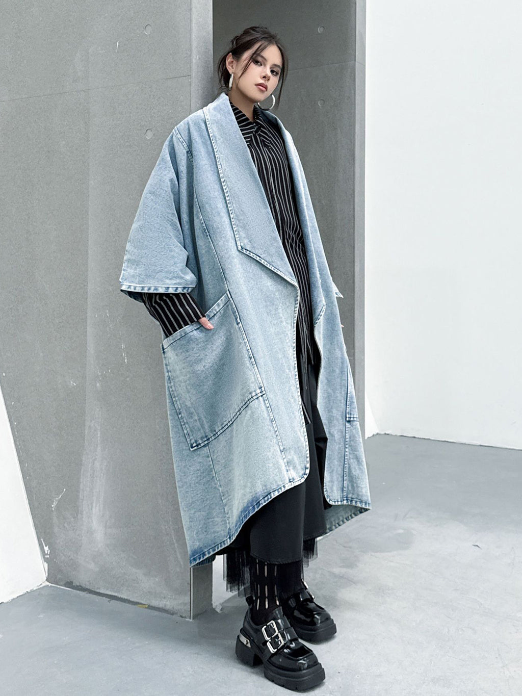 Scarf tie blouse and denim pants series 
