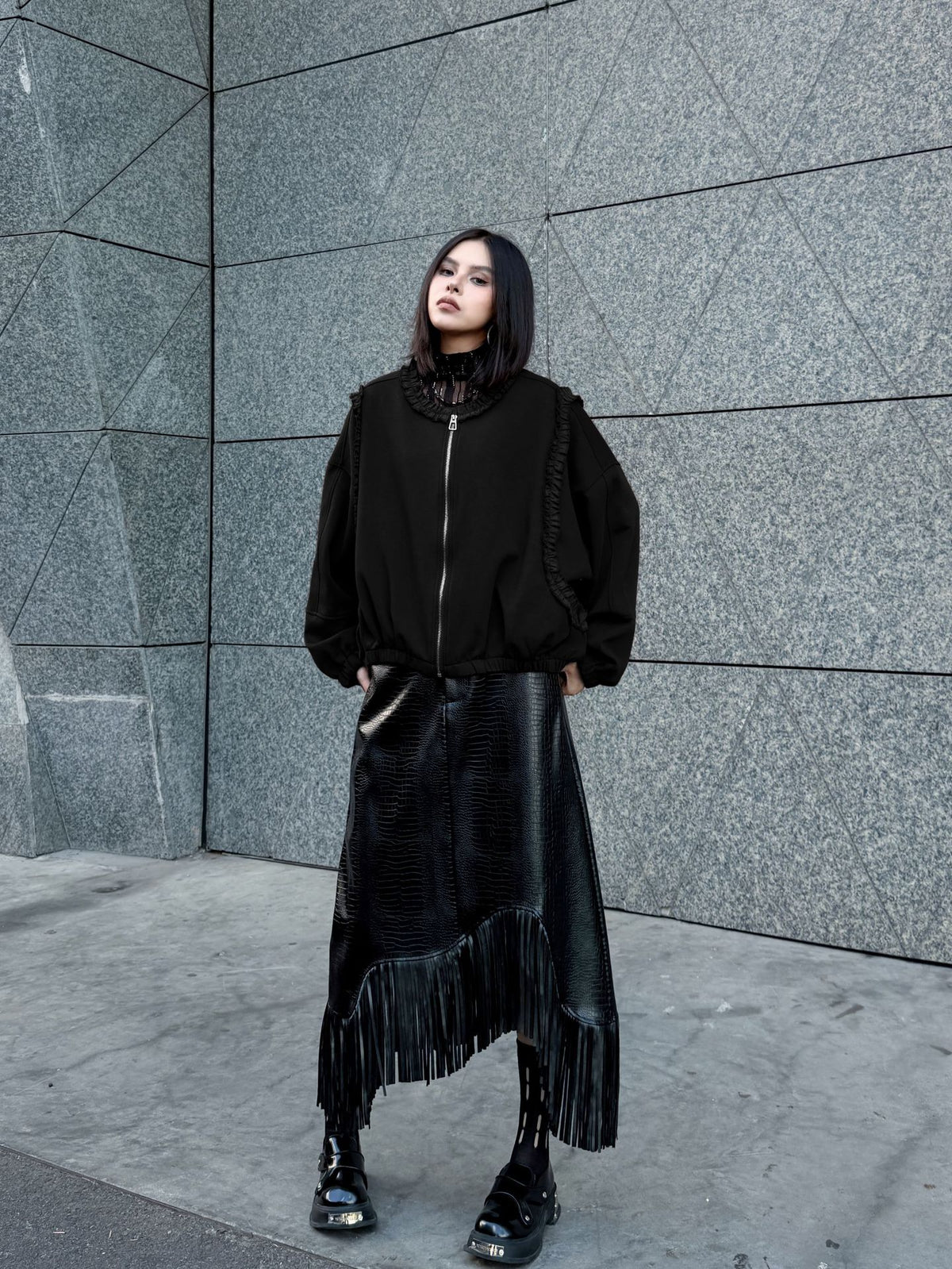Mesh stitch top and skirt