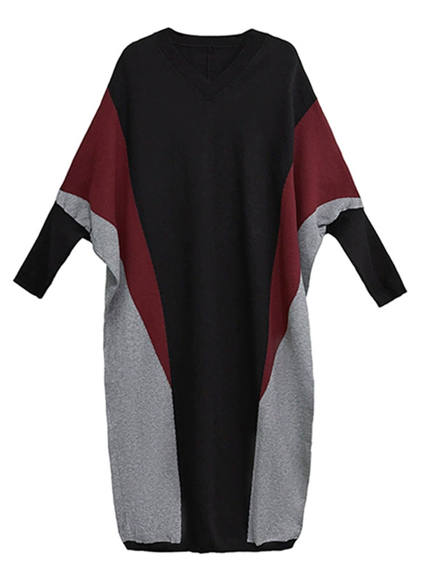 トライカラーニットドレス