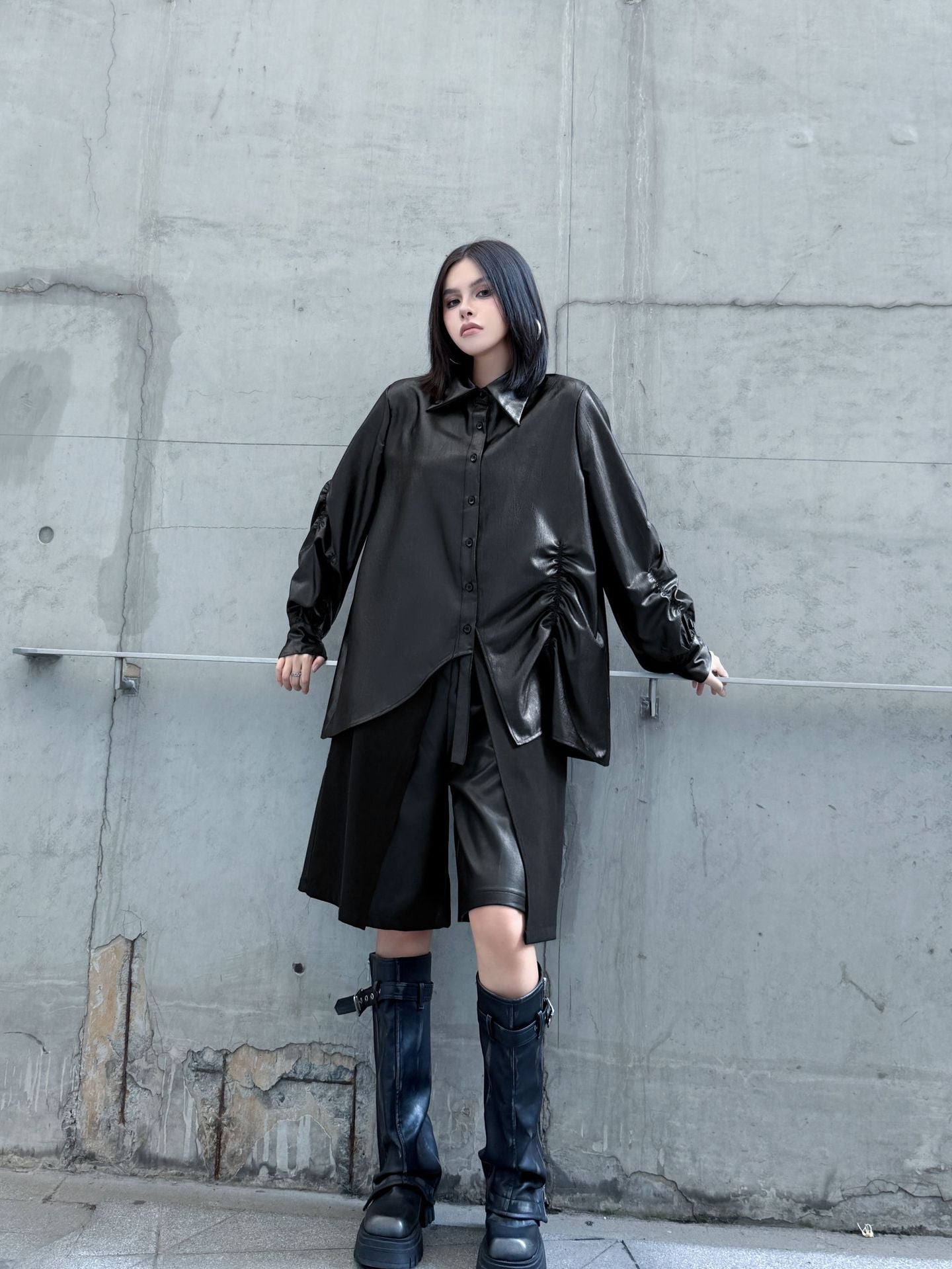 ギャザースリーブシャツブラウス