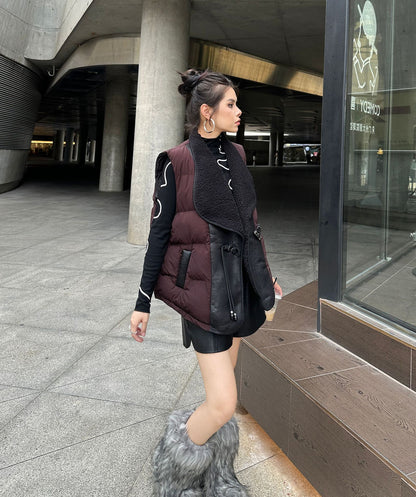 シープカラーブロックダウンベスト