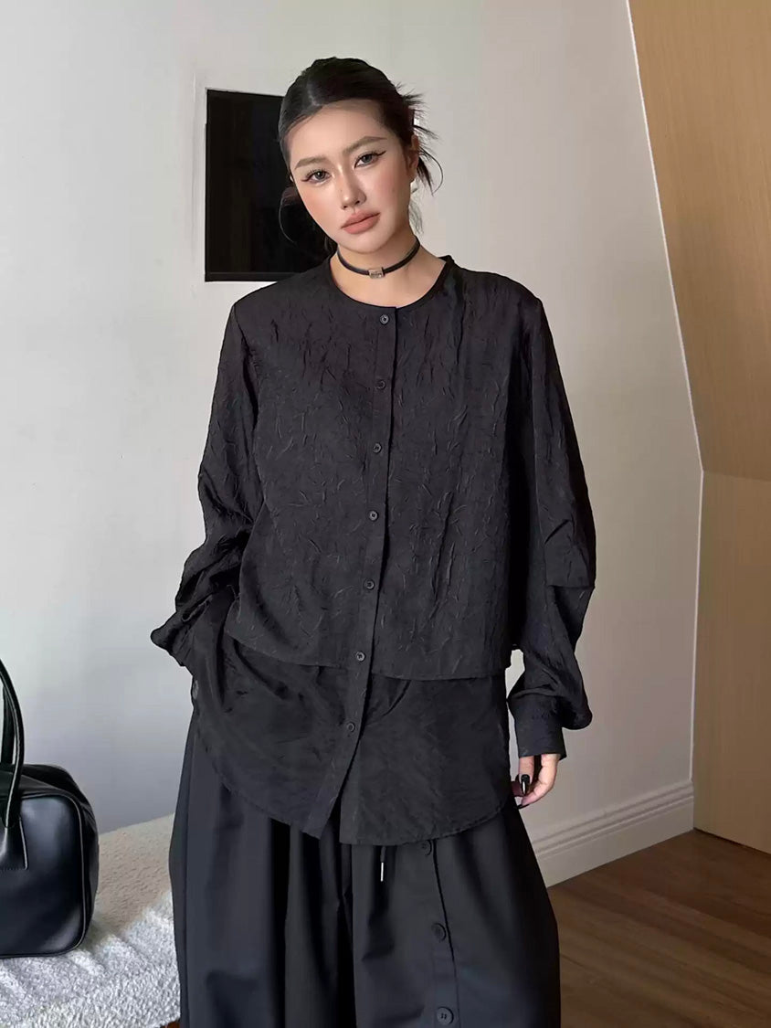 クラッシュシアーレイヤードブラウス