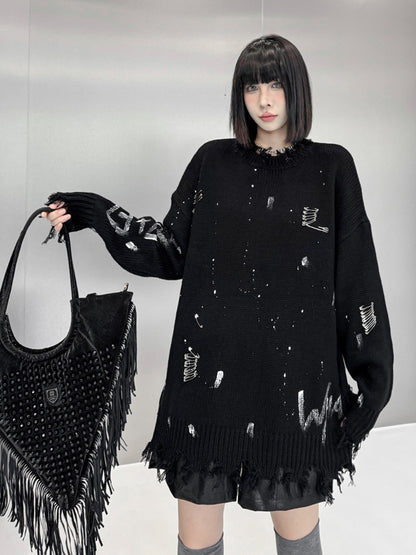 スプラッシュダメージニットトップス