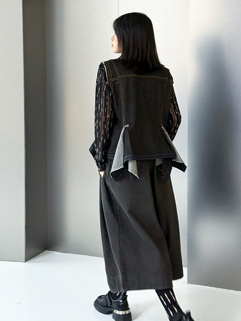 デニムピンストライプレイヤードベスト