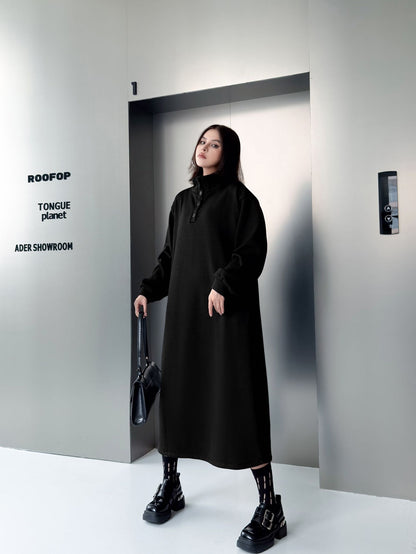 ハイネックボタンロングドレス