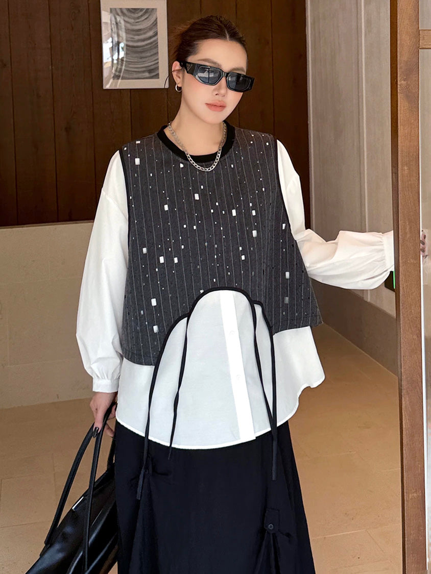 ドットストライプレイヤードブラウス