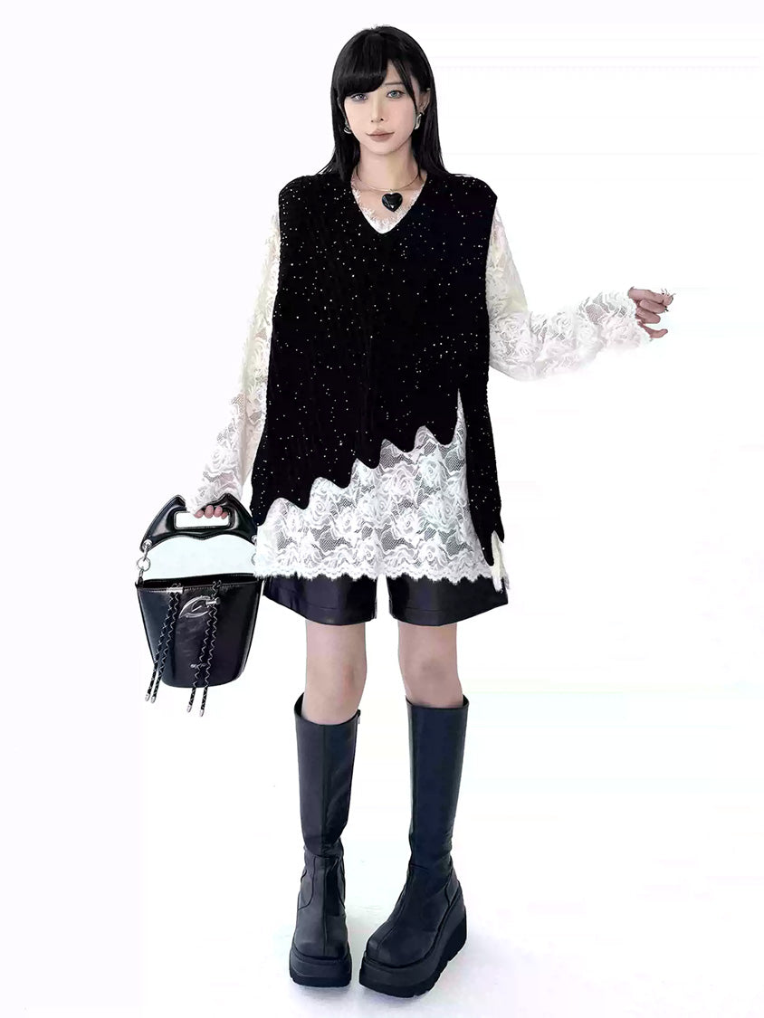 Mesh stitch top and skirt