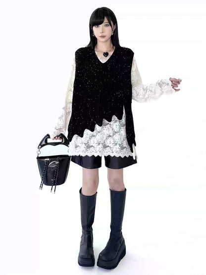 Mesh stitch top and skirt