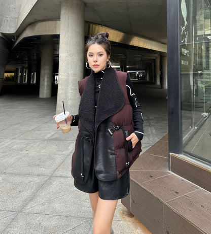 シープカラーブロックダウンベスト