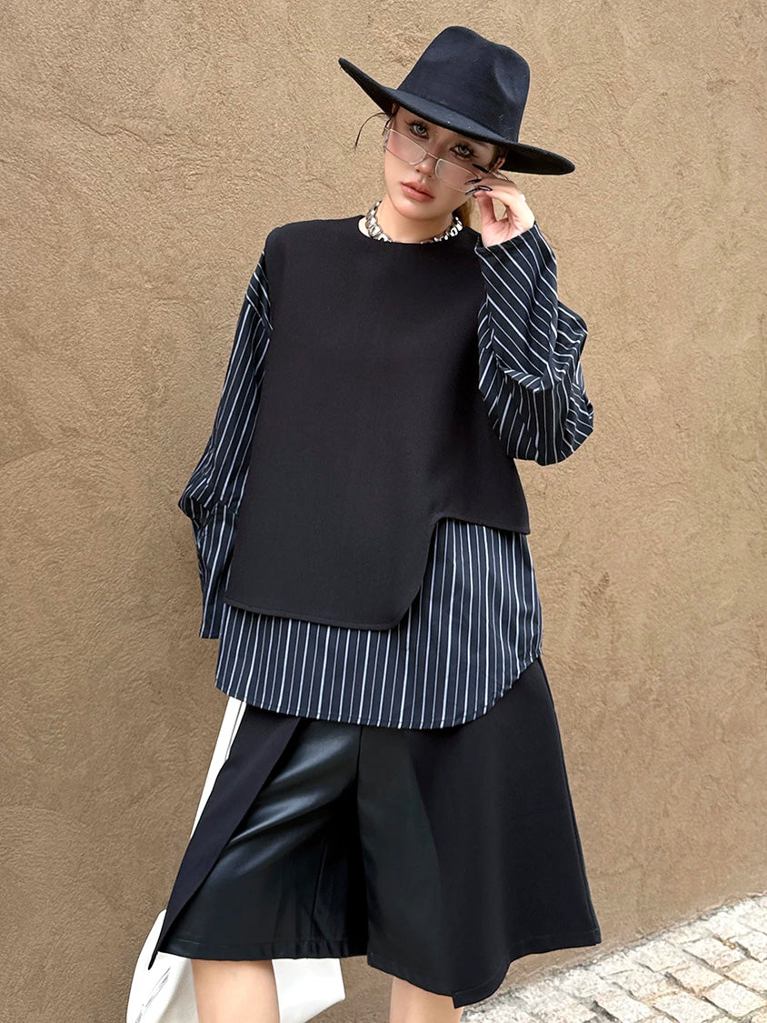 ストライプレイヤードモードブラウス