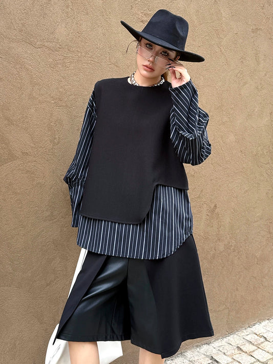 ストライプレイヤードモードブラウス
