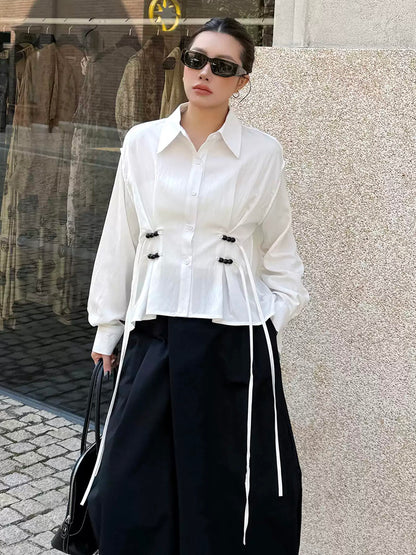 リネンブレンドギャザーブラウス