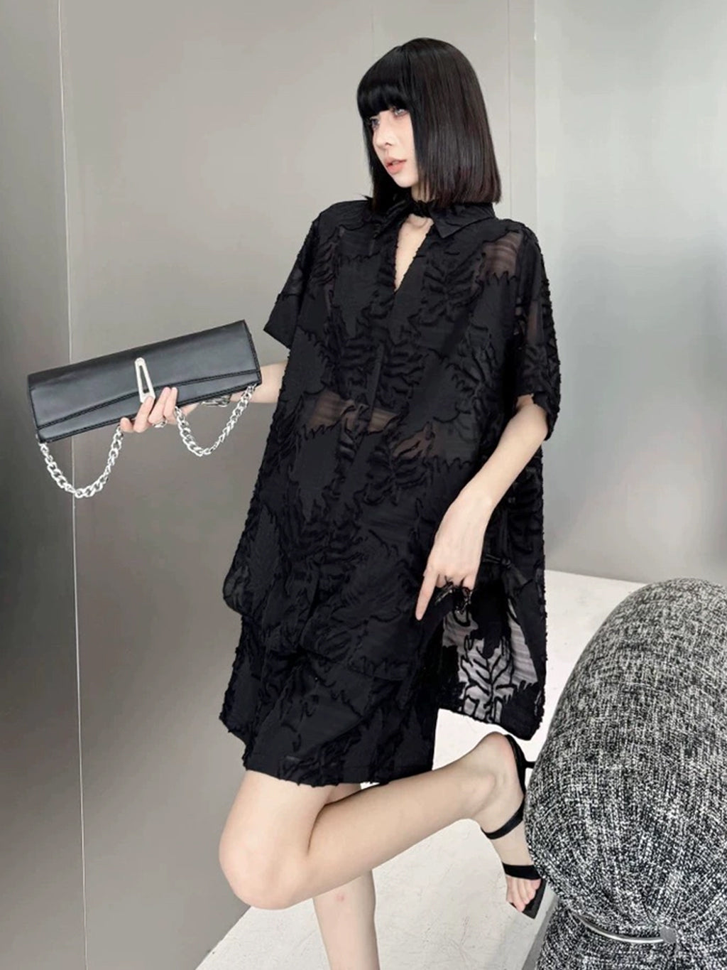 Sheer jacquard shirt and shorts 