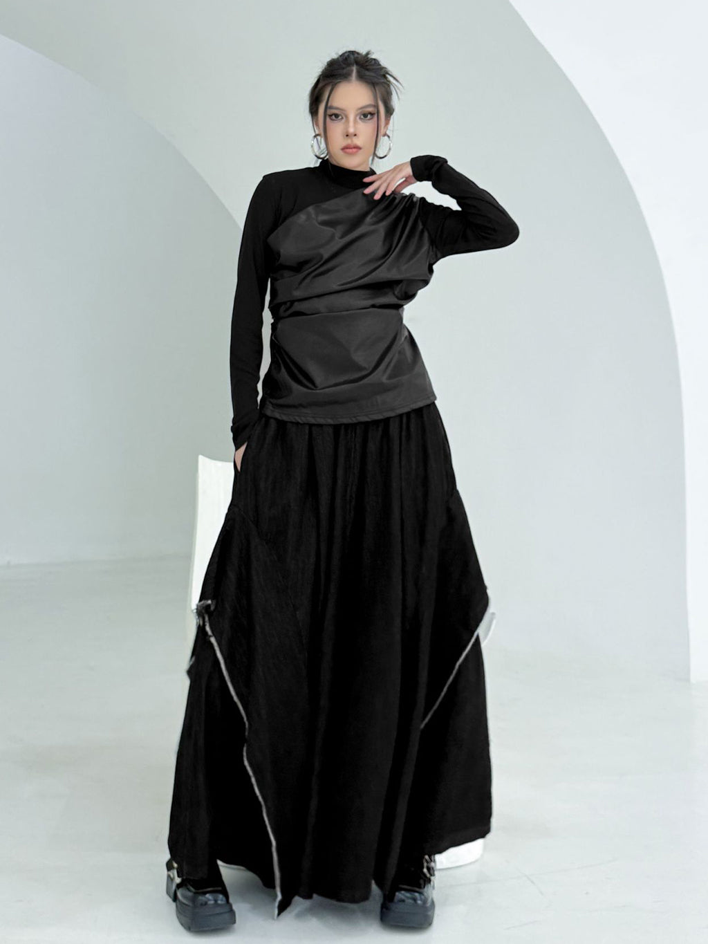 Scarf tie blouse and denim pants series 