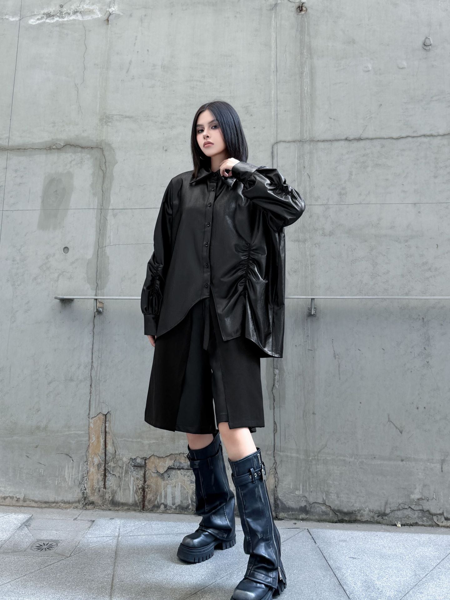 ギャザースリーブシャツブラウス