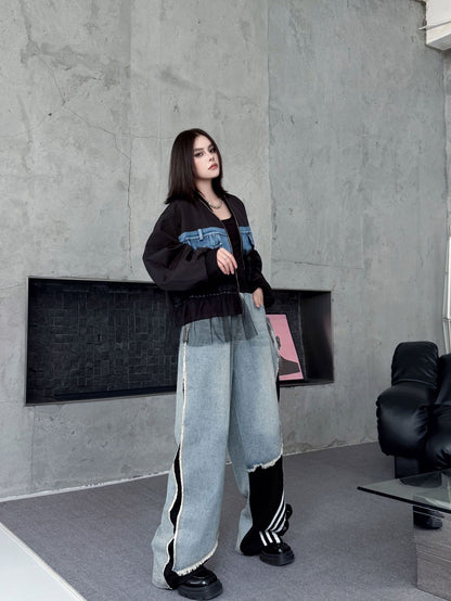 レイヤードデニムワイドパンツ