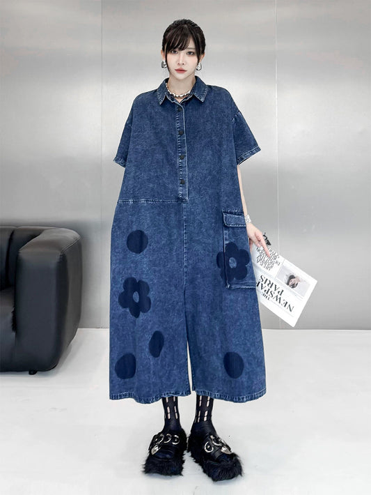 フェードデニムドットシャツドレス