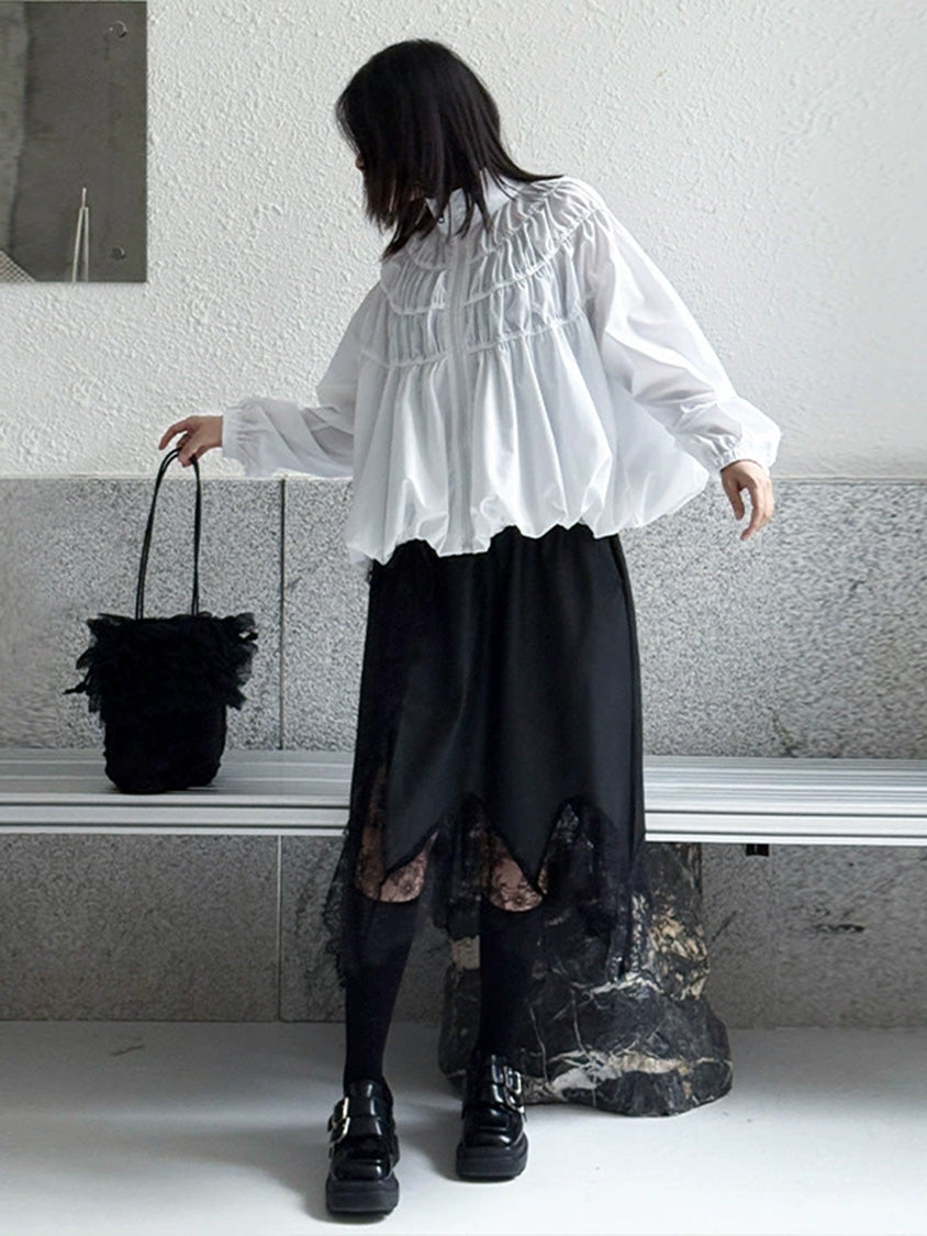 シャーリングスタンドカラーブラウス