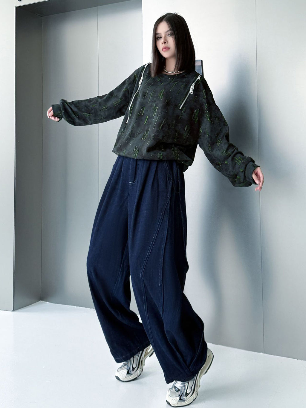 ウォッシュデニムワイドパンツ