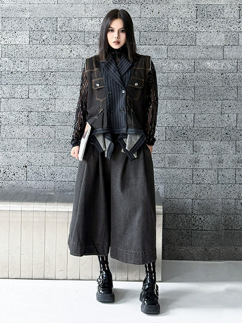 デニムピンストライプレイヤードベスト