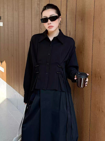 リネンブレンドギャザーブラウス