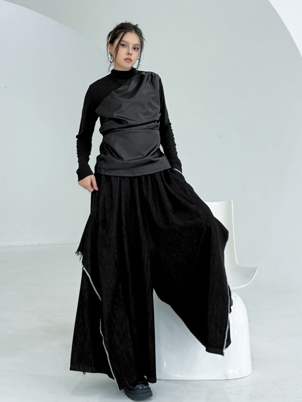 Scarf tie blouse and denim pants series 