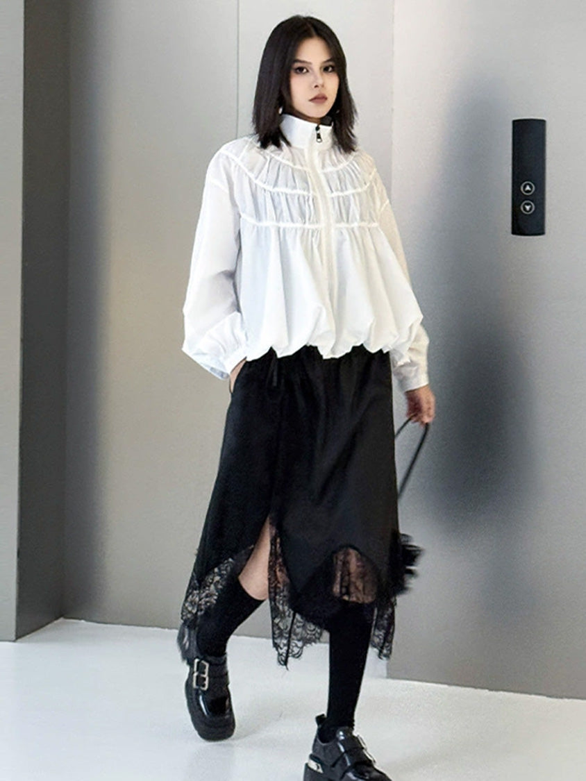 シャーリングスタンドカラーブラウス