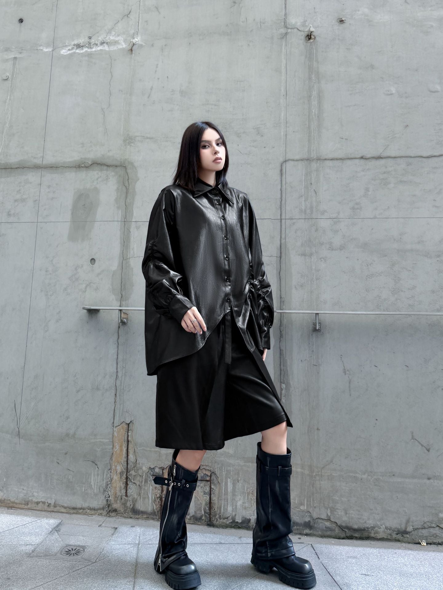 ギャザースリーブシャツブラウス