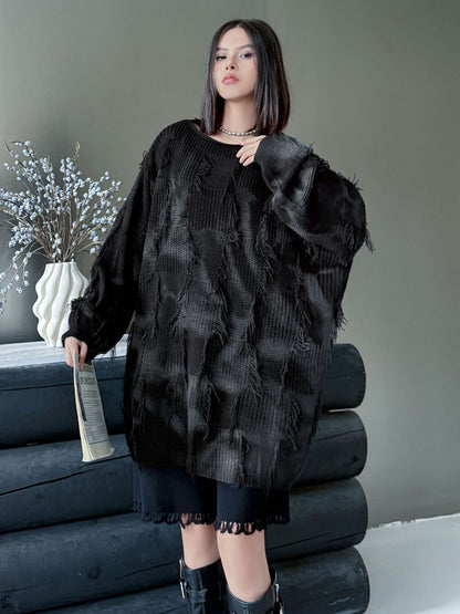 ディストレストチェックニットトップス