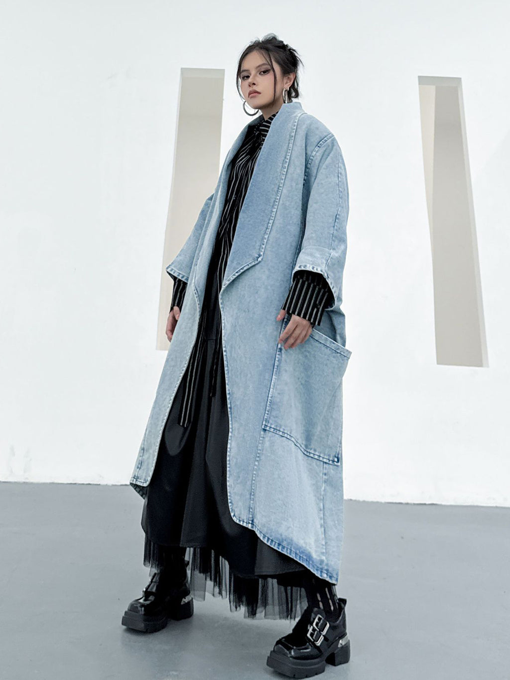 Scarf tie blouse and denim pants series 