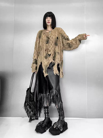 ディストレストケーブルニットトップ