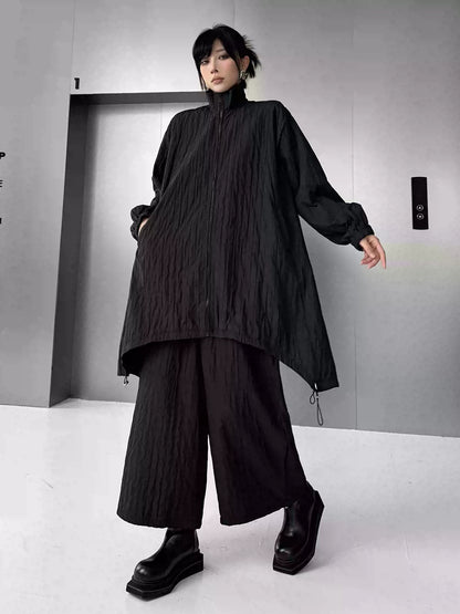 クラッシュテクスチャージップジャケット＆ワイドパンツ
