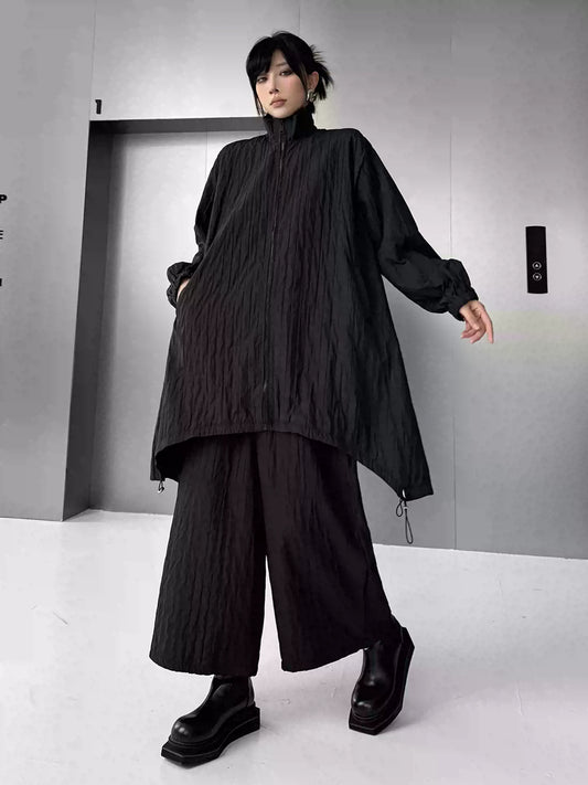 クラッシュテクスチャージップジャケット＆ワイドパンツ