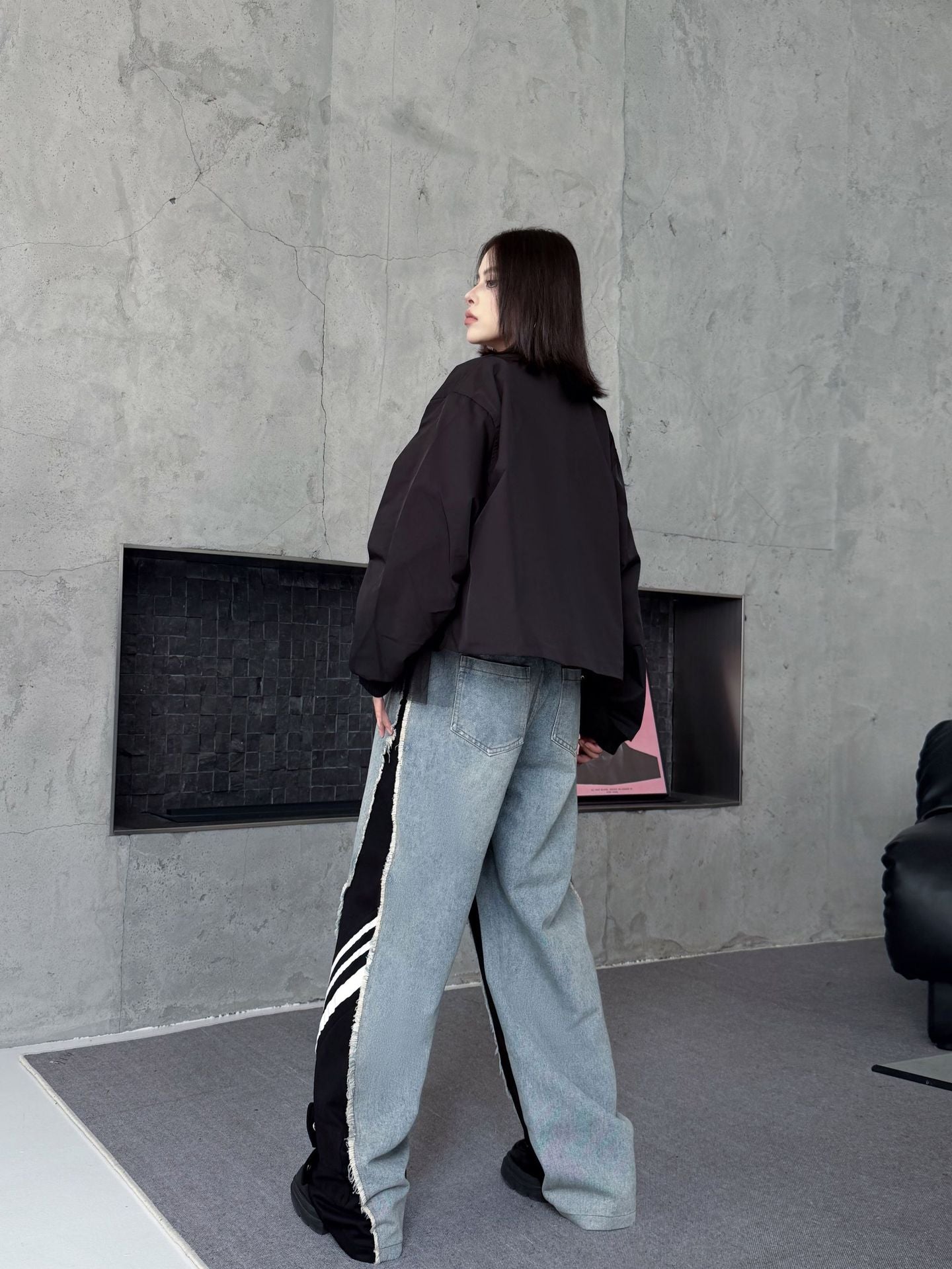 レイヤードデニムワイドパンツ