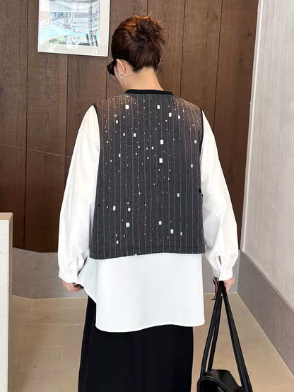ドットストライプレイヤードブラウス