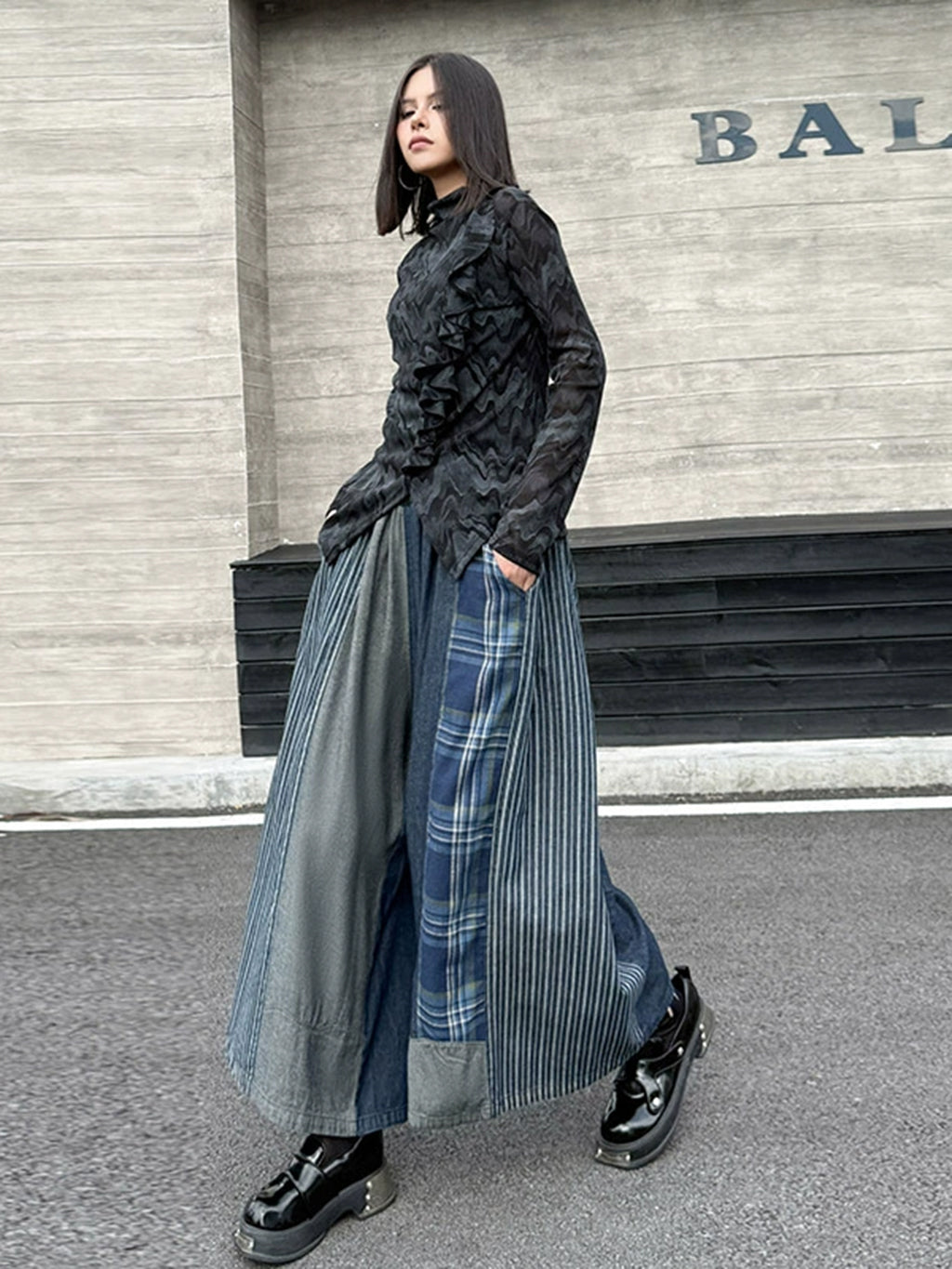Scarf tie blouse and denim pants series 