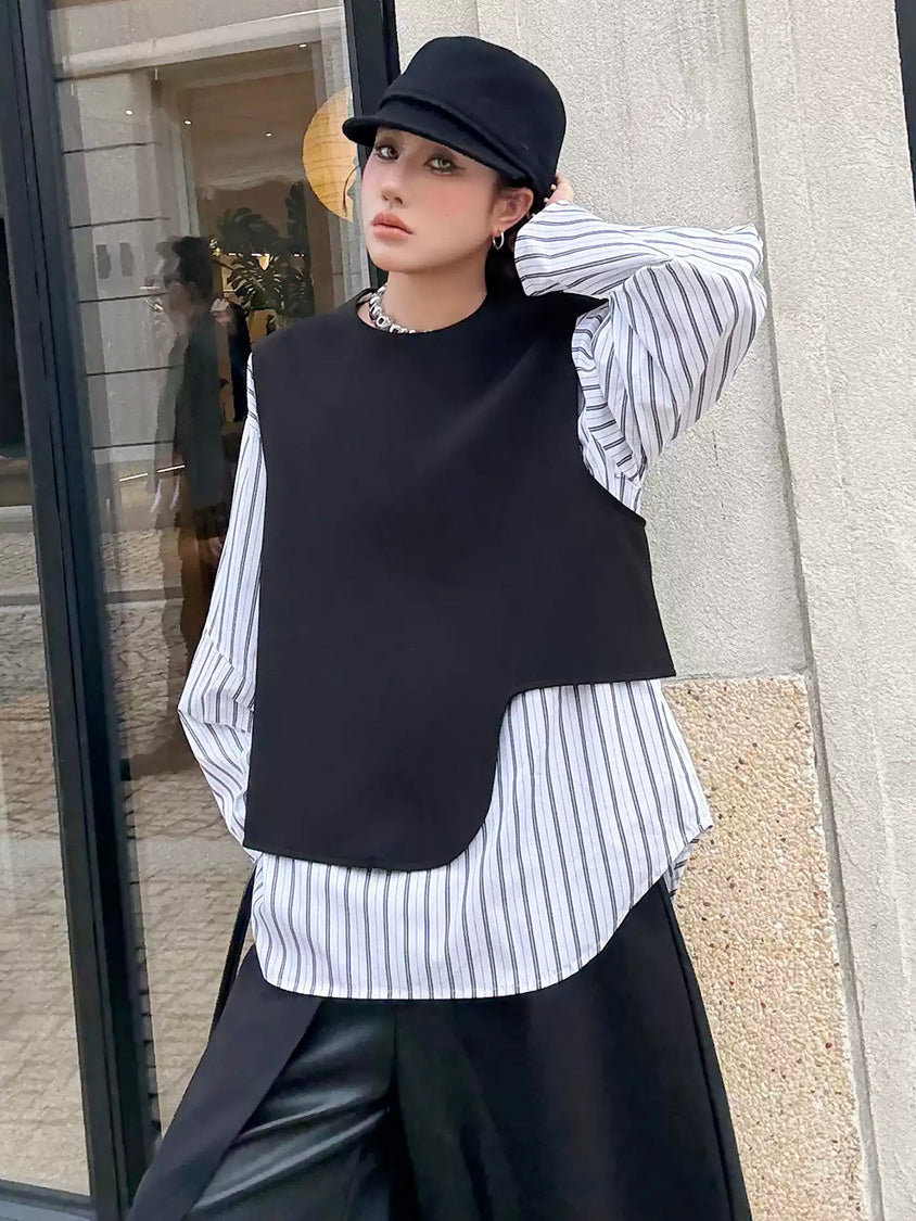ストライプレイヤードモードブラウス