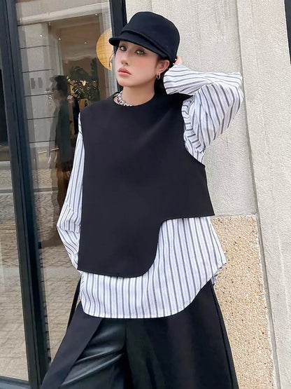 ストライプレイヤードモードブラウス