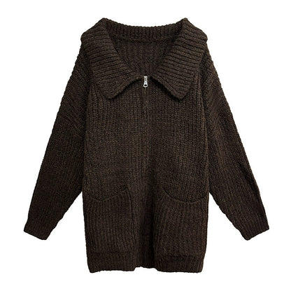 ジップアップリブカラーカーディガン