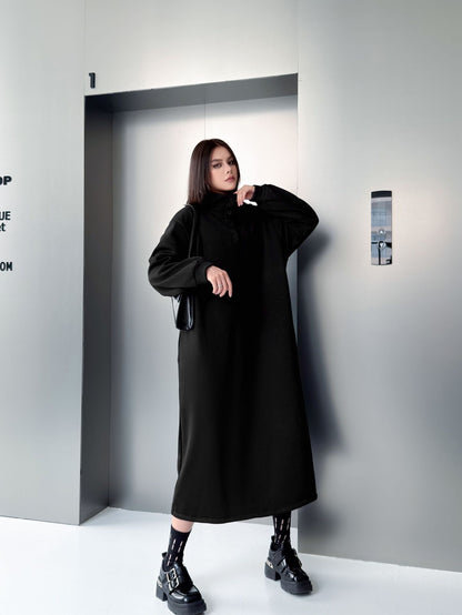 ハイネックボタンロングドレス