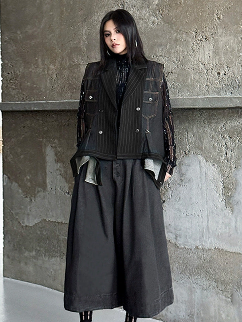 デニムピンストライプレイヤードベスト