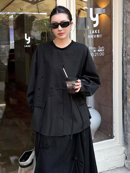 ドットストライプレイヤードブラウス