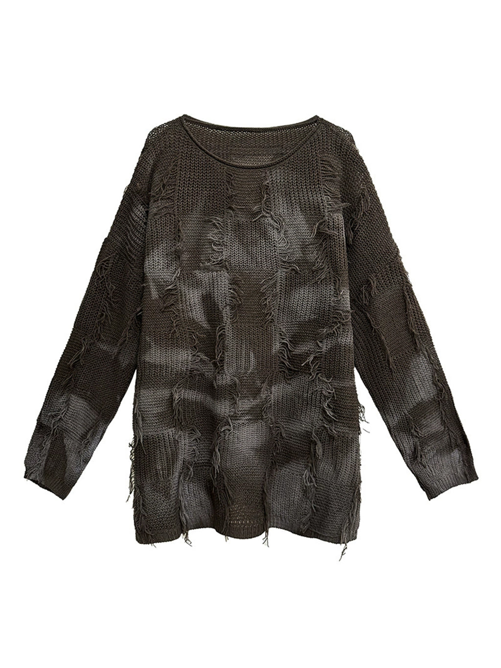 ディストレストチェックニットトップス