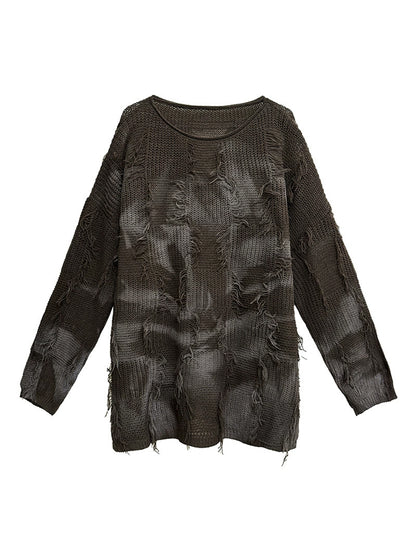 ディストレストチェックニットトップス