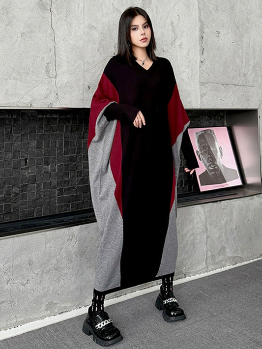 トライカラーニットドレス